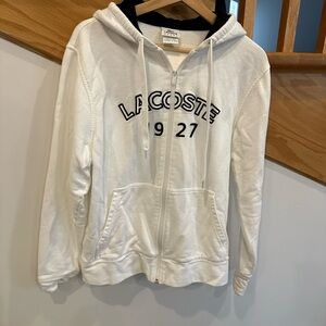 Lacoste Men’s White Zip-Up Hood Sweater,Size 5 (L)